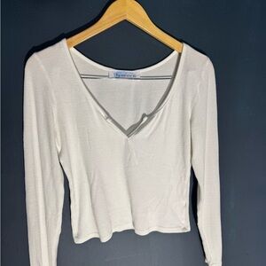Brandy Melville Cream Long Sleeve V-Neck Top